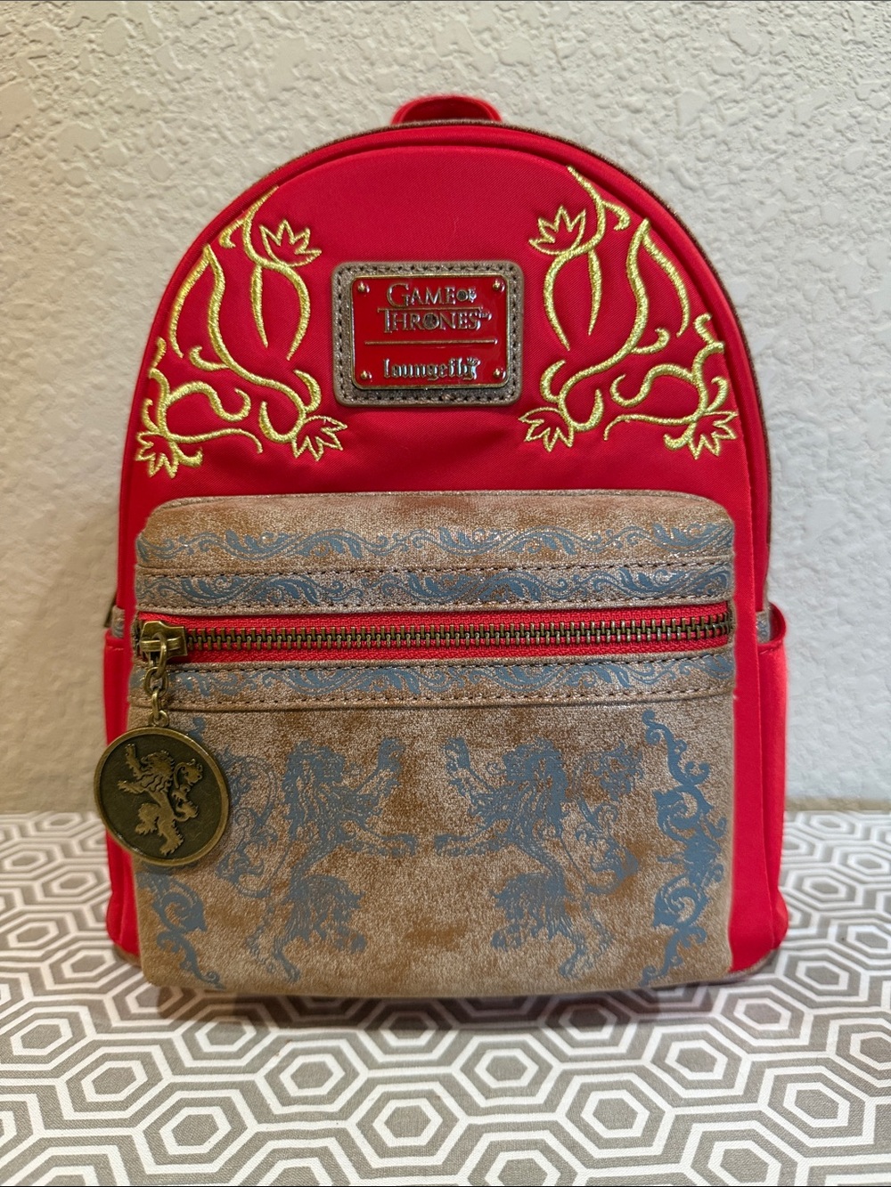Loungefly Red & Gold Game of Thrones Lion Cosplay Mini Backpack